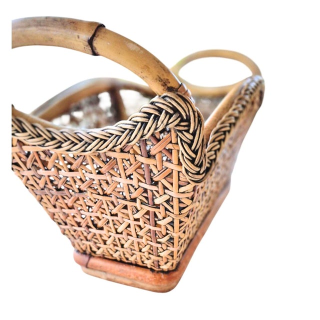 Cabin Vintage Rattan and Wicker Magazine Rack Book Storage Styling 1960's Boho Cabin Coastal Natural For Sale - Image 3 of 14