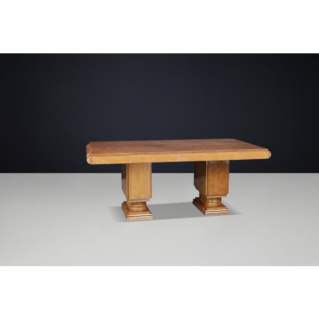 Brown French Art Deco Extendable Dining Table in Oak attributed to Charles Dudouyt, 1930s For Sale - Image 8 of 14