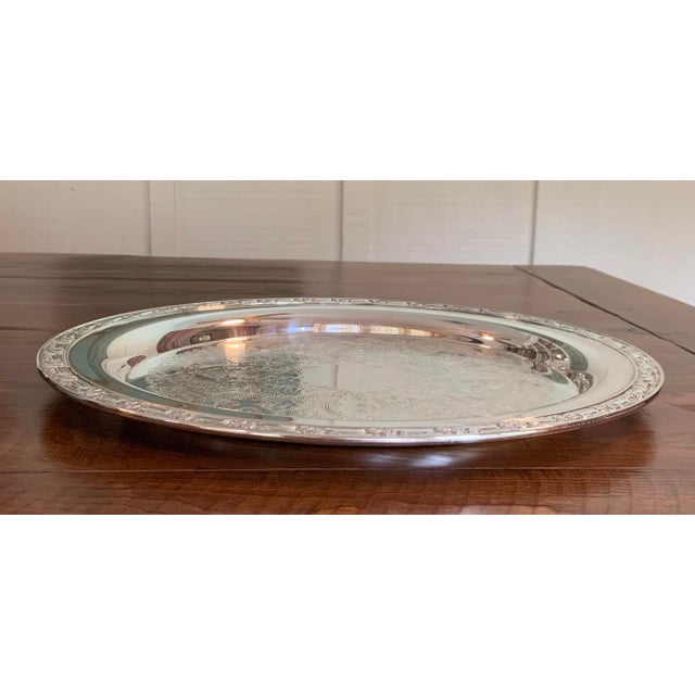 Vintage Oneida Silverplate 12.5” Round Serving Tray. Vintage Barware, Bar Cart, Cottage Core & Palm Beach Regency - See Pics! For Sale In New Orleans - Image 6 of 8