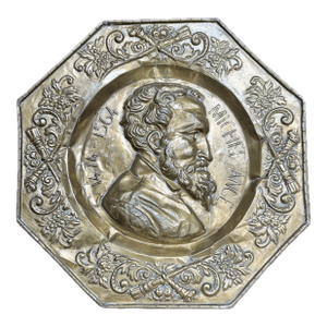 Antique French Michelangelo Brass Repoussé Portrait Plaque, C. Late 19th Century