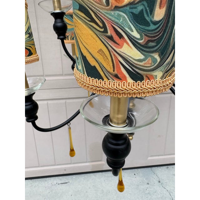 Vintage Chandelier With Marbleized Shades and Amber Crystals For Sale - Image 11 of 12