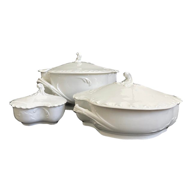 19th C. Haviland Marseille All White Covered Tureen, Vegetable Dish and Butter Box For Sale