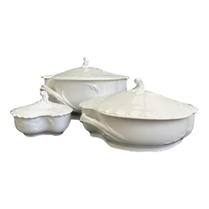 19th C. Haviland Marseille All White Covered Tureen, Vegetable Dish and Butter Box