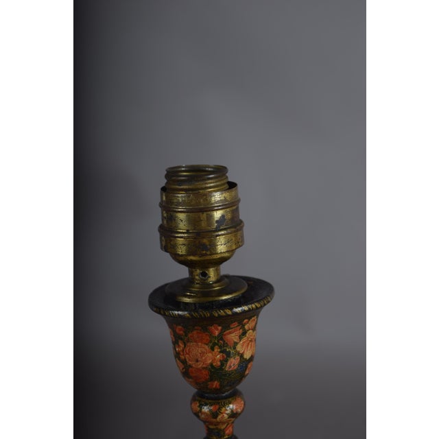Antique Hand-Painted Kashmiri Wooden Table Lamp Base, 1910s For Sale - Image 13 of 16