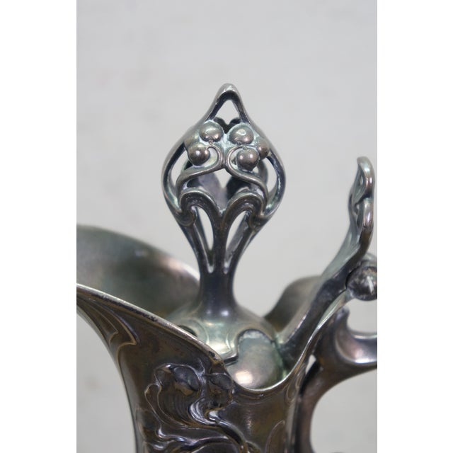 Green Antique Art Nouveau German WMF Green Glass Pewter Claret Pitcher Jug For Sale - Image 8 of 15