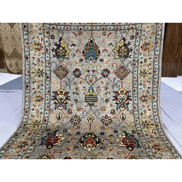 2000 - 2009 Sultani Pomegranate Floral Wool Rug in Gray, Teal and Burgundy, 5' X 6'9" For Sale - Image 5 of 15