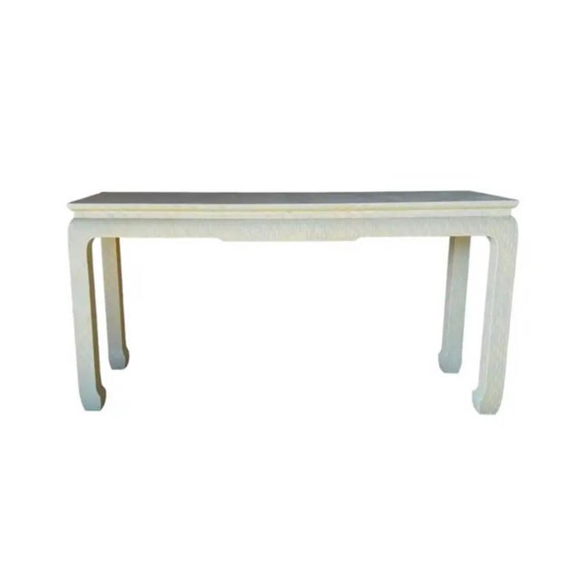 Chinese Baker Furniture Company Chinese Style Raffia Veneered Console Sofa Table For Sale - Image 3 of 10