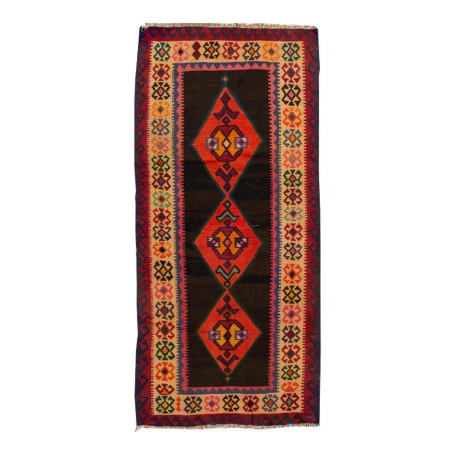 Mid-20th Century Vintage Kilim Runner Rug 4 '4'' X 9' 2''. For Sale