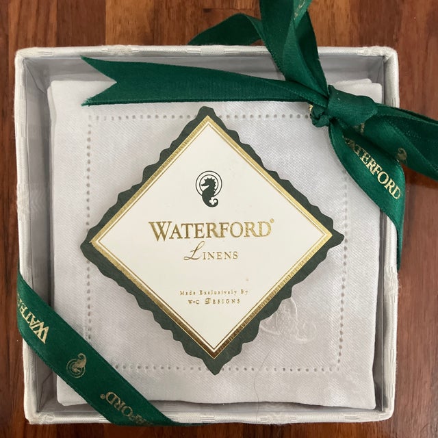 Textile 1990s Waterford Seahorse Hemstitched Cocktail Napkins in Original Box Set of 6 For Sale - Image 7 of 10