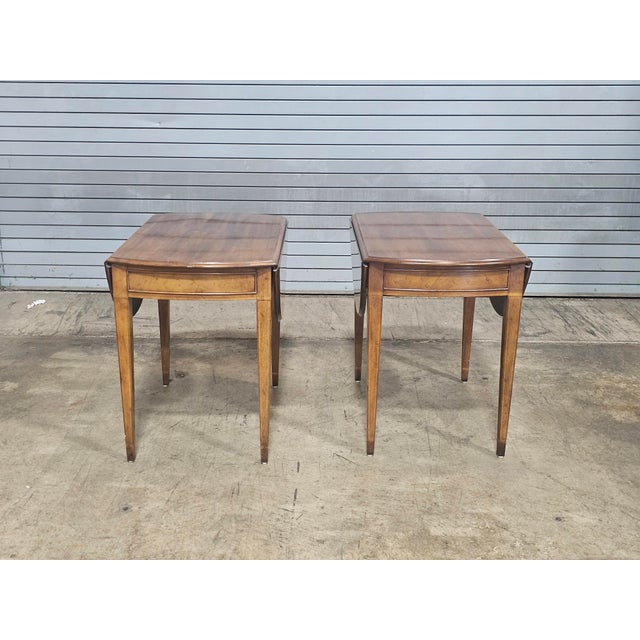 Henredon Late 20th Century Pair of Henredon Mahogany Pembroke Tables Inlays For Sale - Image 4 of 13