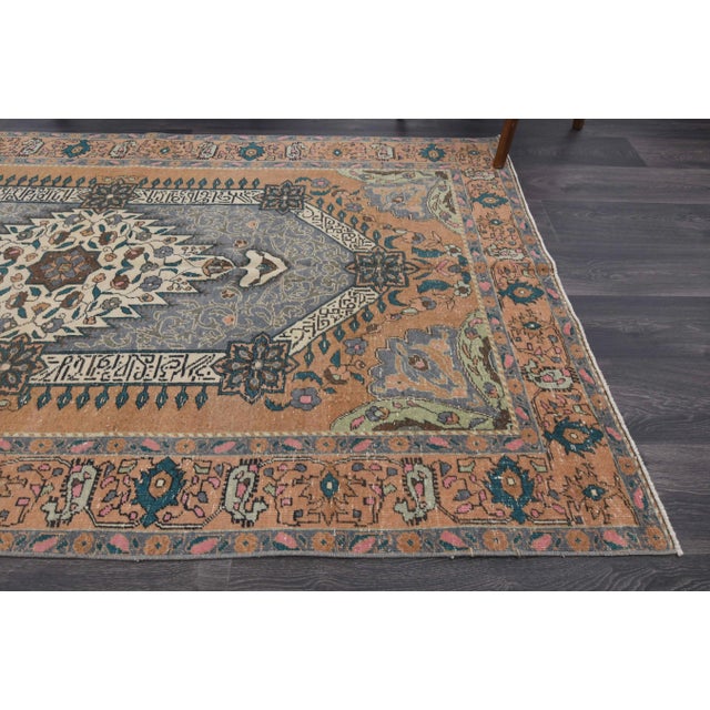 1970s Vintage Turkish Oushak Handmade Wool Cotton Orange Area Rug For Sale - Image 9 of 11