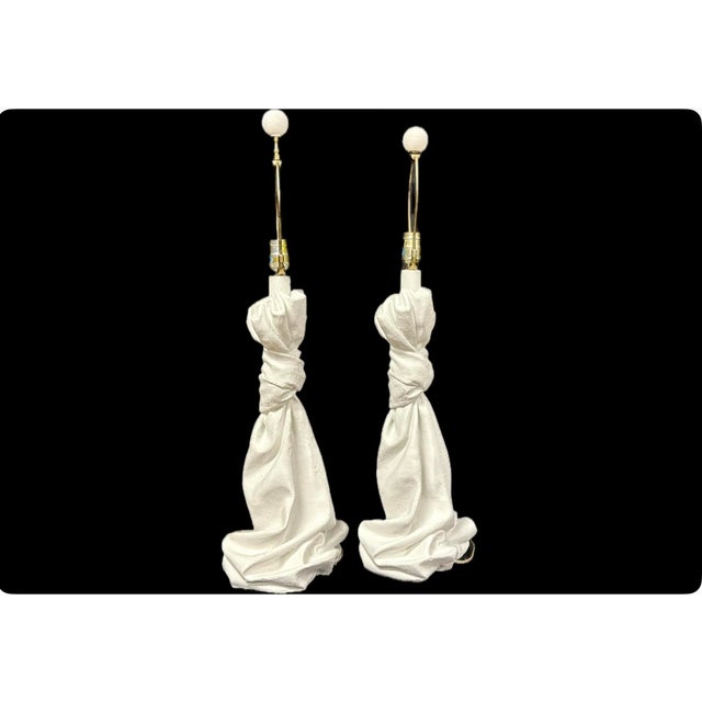 Modern Pair of Draped Plaster Lamps, Style of John Dickinson For Sale - Image 3 of 11