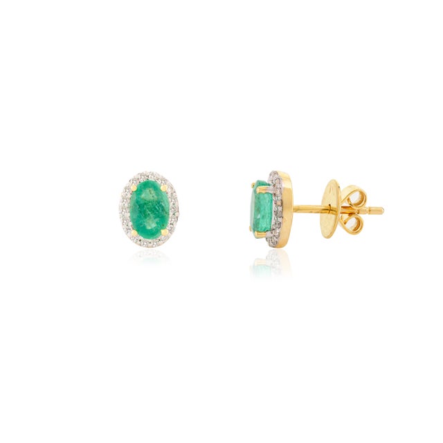 Not Yet Made - Made To Order Oval Cut Emerald Halo Diamond Stud Earrings for Her, a Pair For Sale - Image 5 of 6