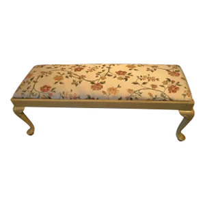 1990s Ethan Allen Country French Floral Upholstered Bench