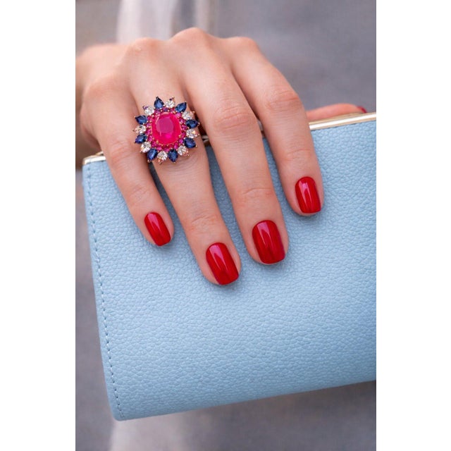 Bochic “Capri” Vintage Blue Sapphire, Ruby & Rose Cut Topaz 18K Gold & Silver For Sale In New York - Image 6 of 12