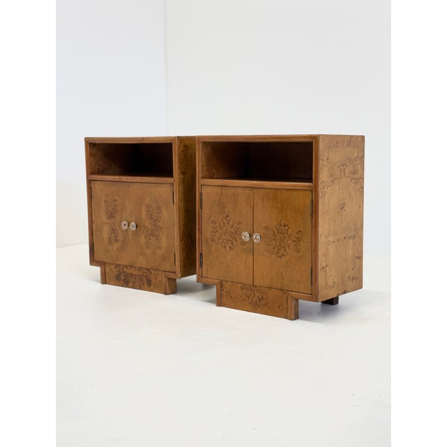 Wood Vintage Art Deco Bedside Tables with Root Wood, 1950s, Set of 2 For Sale - Image 7 of 12