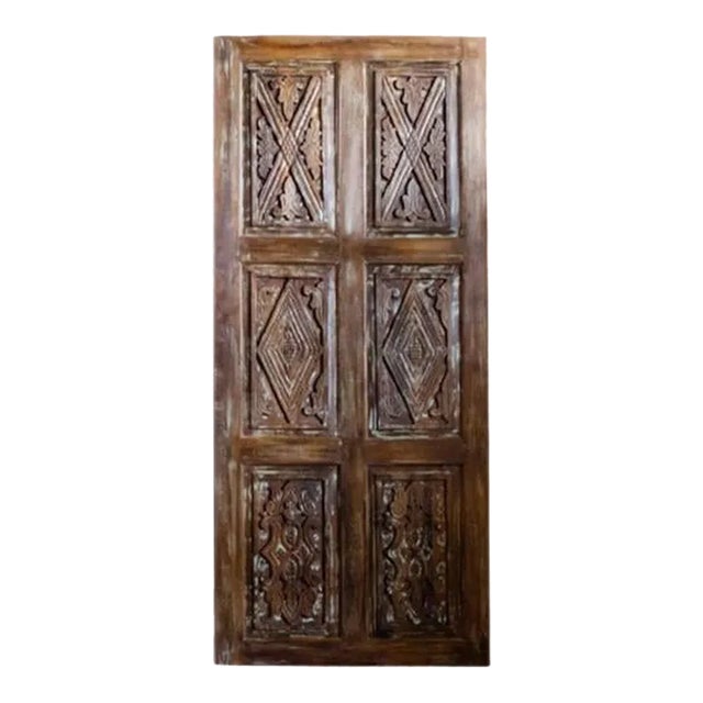 Vintage Hand Carved Door Boho Farmhouse Barndoor 84x36 For Sale