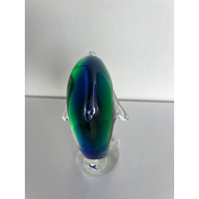 Blue 1970s Mouth-Blown Murano Style Dolphin Glass Paperweight For Sale - Image 8 of 10