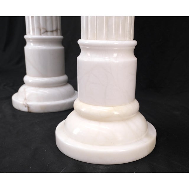 Pair of Italian White Turned Marble Pedestals Columns Stands Mint For Sale - Image 4 of 11