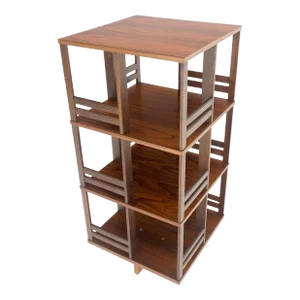 Danish Mid Century Modern Rosewood Square Revolving Bookcase Shelf