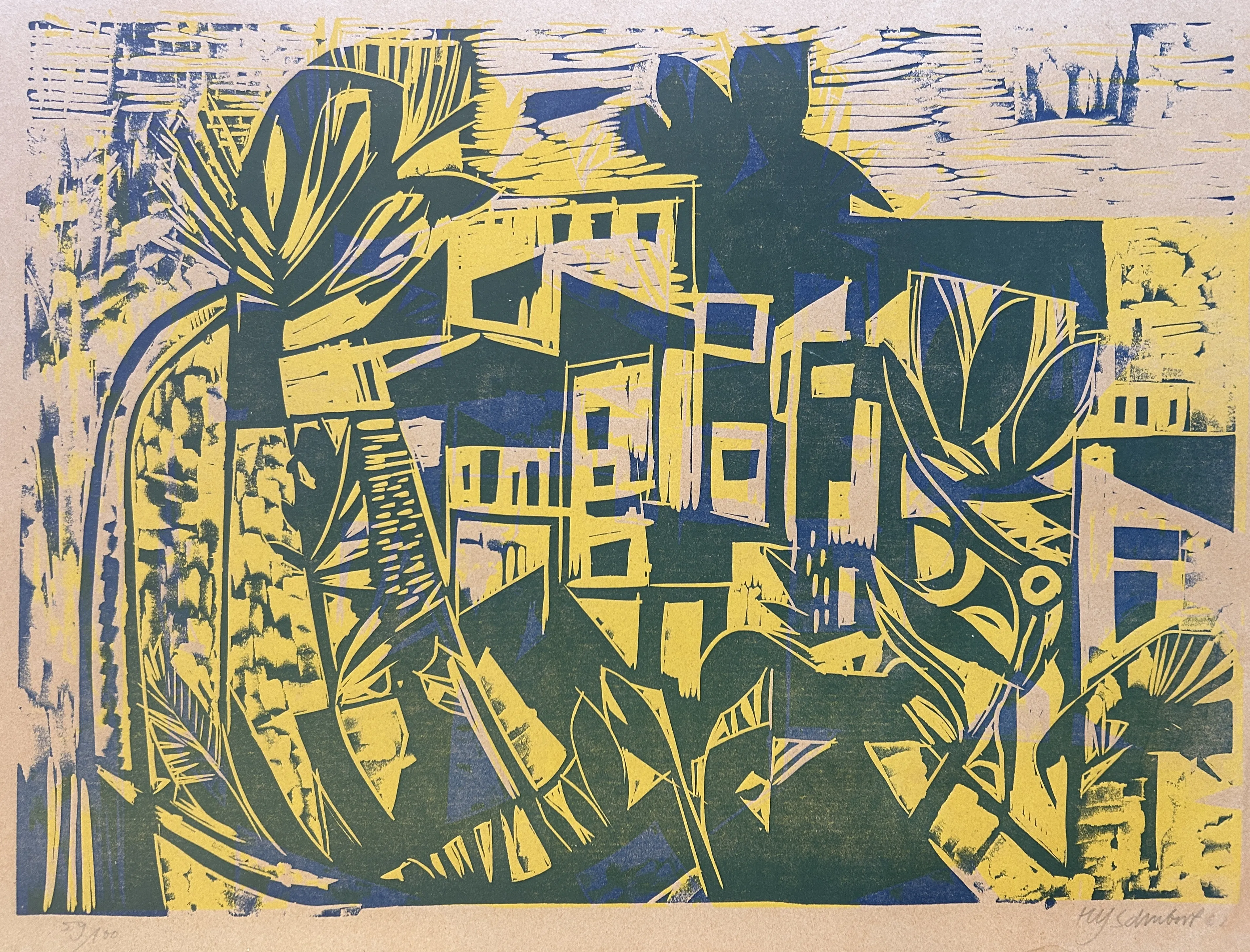 German Expressionist Woodcut - Village - Hans Gottried Schubert