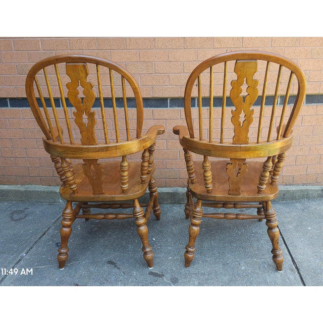 Pair Stickley Mid-Century Windsor Style Cherry Armchairs For Sale - Image 10 of 11