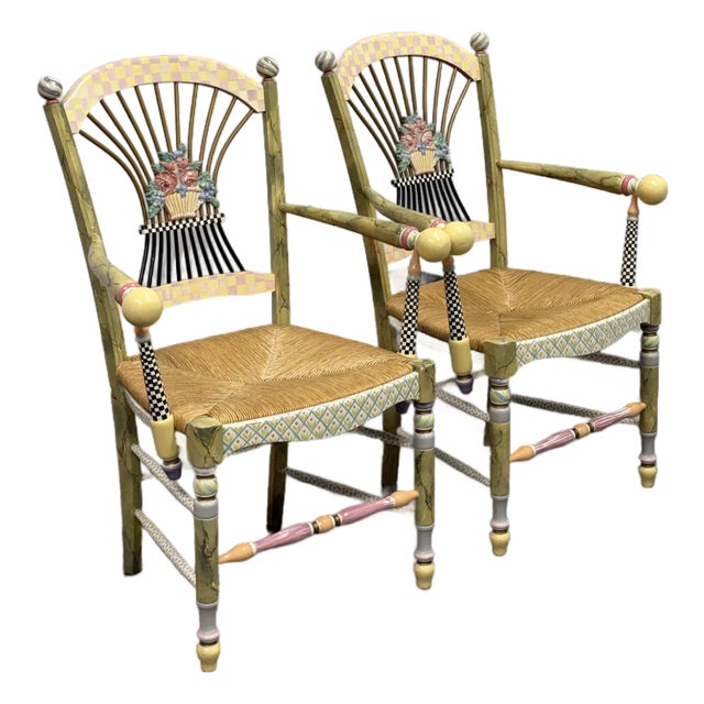 MacKenzie-Childs Flower Basket Armchairs, Pair For Sale