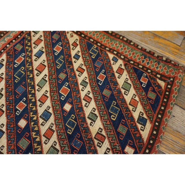 1900s Red Tribal Geometric Flat Weave Antique Caucasian Soumak Saddle Rug For Sale - Image 10 of 10