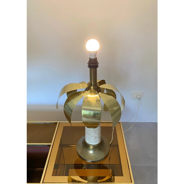 1970s Brass & White Resin Palm Tree Shaped Table Lamp, Italy, 1970s For Sale - Image 5 of 13