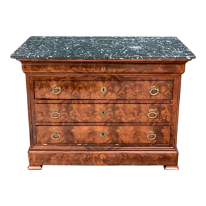 French 19th Century Charles X Figured Mahogany Chest of Drawers With Fossilized Marble Top