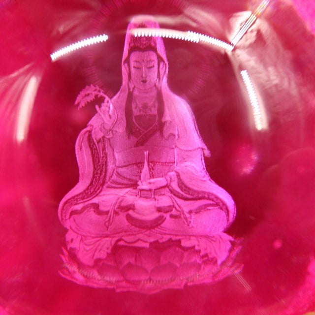 Late 19th Century Buddhist Relic Sphere With Guanyin, 1562g, Pink Crystal Ball For Sale In Los Angeles - Image 6 of 9