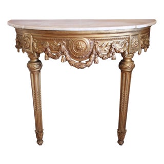 Italian Neoclassical Demilune Gilt Wood Console Table For Sale