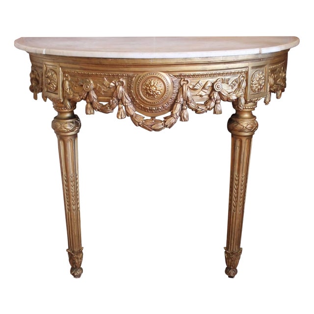 Italian Neoclassical Demilune Gilt Wood Console Table For Sale