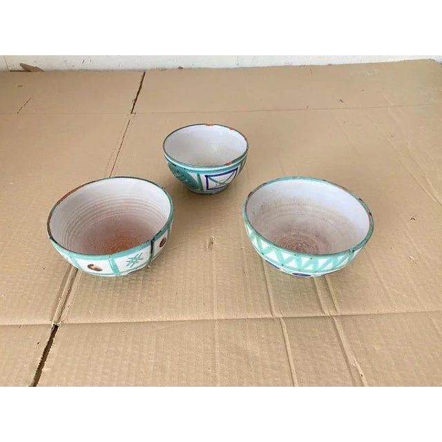 Blue Ceramic Bowls in Green, Blue and Brown Color by Robert Picault, France, 1950s, Set of 3 For Sale - Image 8 of 13