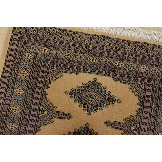 Bokhara Jaldar Rug 3’1” X 4’9” Beige Wool Tribal Hand-Knotted Oriental Carpet For Sale In Philadelphia - Image 6 of 11