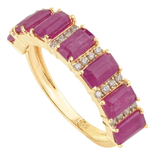 2.89 Carat Ruby & Diamond Band Ring in 14k Yellow Gold Stackable Design Size 6 For Sale
