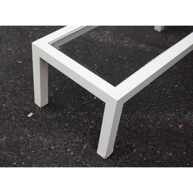 White Rectangular White Parsons Coffee Table With Inset Glass Top For Sale - Image 8 of 13