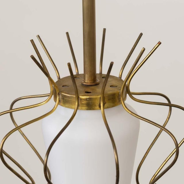 1950s Italian Brass and White Glass Pendant Light For Sale In Los Angeles - Image 6 of 12