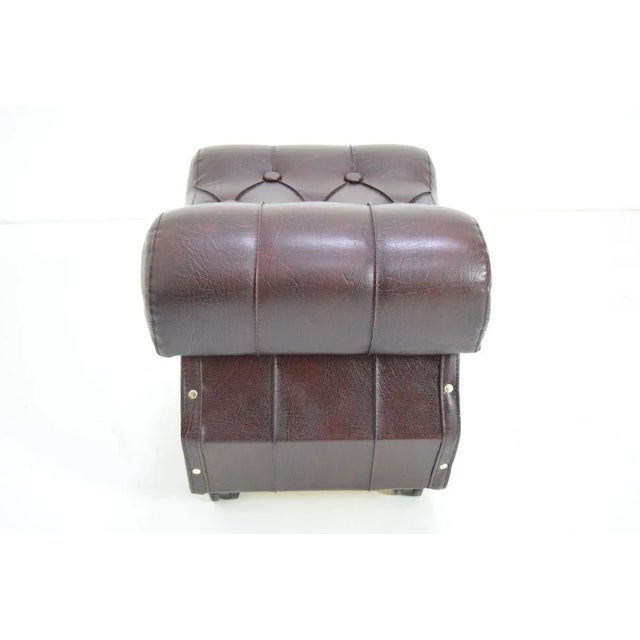 Textile Mid-Century Leatherette Stool with Wheels, 1970s For Sale - Image 7 of 11