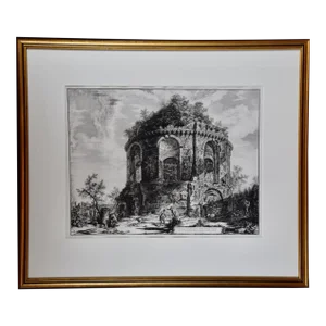 Ancient Roman Temple Architecture: An 18th Century Framed Etching by Piranesi, 1763