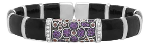 .925 Sterling Silver Black and Brown Enamel 1/3 Cttw Round Diamonds and Pink and Orange Sapphire Gem
