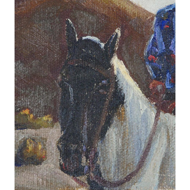 Fred Darge Blue, Red, and Brown Abstract Impressionist Painting of a Cowboy on a Horse, Mid-20th Century For Sale - Image 9 of 10