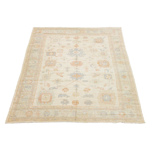 12x15 Serene Ivory & Pastel Modern Oushak Style Handmade Wool Rug For Sale - Image 10 of 12