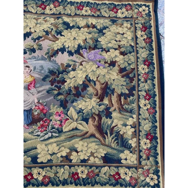 Nice mid century French Jacquard tapestry with beautiful rural Aubusson style design and nice colors, mechanical woven...