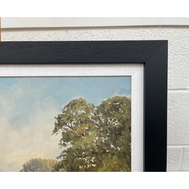 Textile Irish Landscape Art - Vintage Oil Painting of Idyllic River Scene on the Lagan in Ireland by Modern Irish Artist, 1985 Circa For Sale - Image 7 of 11