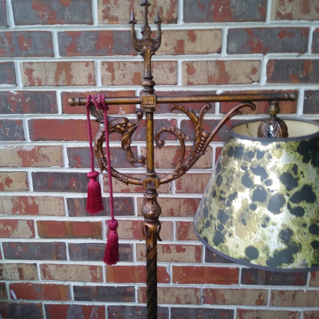1980s Mid Century Modern Gothic Iron Bridge Arm and Urn Floor Lamp For Sale - Image 13 of 18