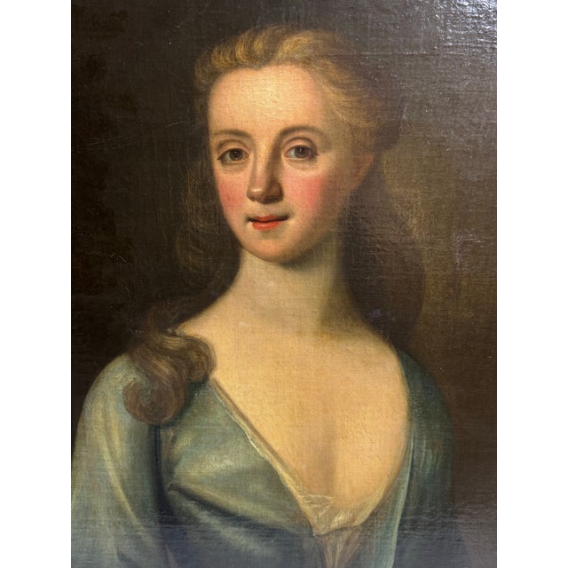 This listing is for an early 18th century English portrait of a lady in blue. This is a wonderful example of early...