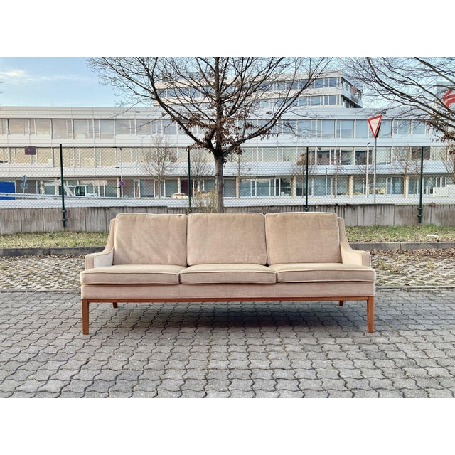 Kill International Sofa. Design by Rudolf Bernd Glatzel. Mohair upholstery with down cushions. Walnut wood sled base. We...