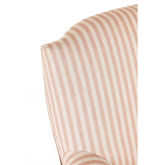 Wood French Pink Striped Linen Armchair For Sale - Image 7 of 13