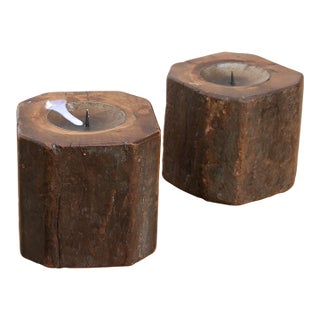 Pair of Small Antique Octagonal Column Candle Holders For Sale